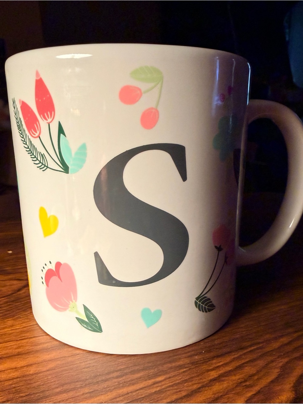 TMD Holdings Monogram Floral Ceramic Mug featuring the letter "S"